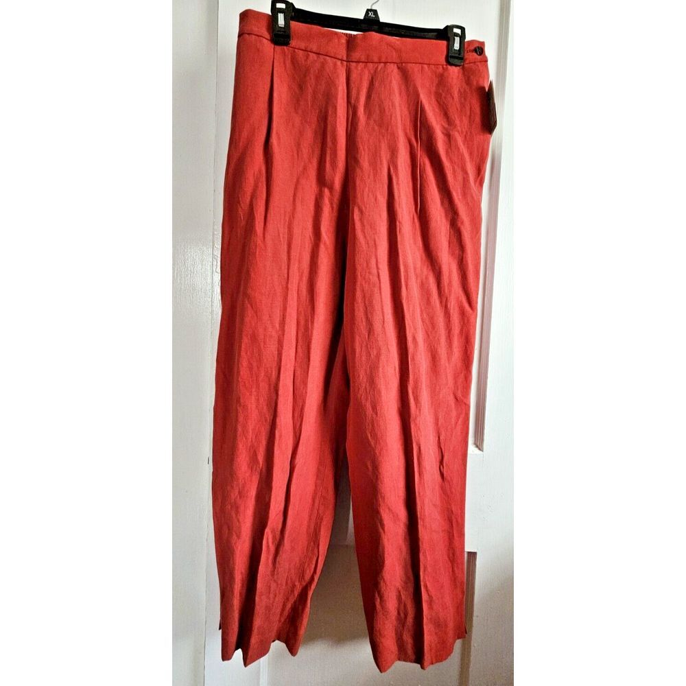 NWT ELISABETH COLLECTION PETITE 16 silk linen blend red pants back elastic waist